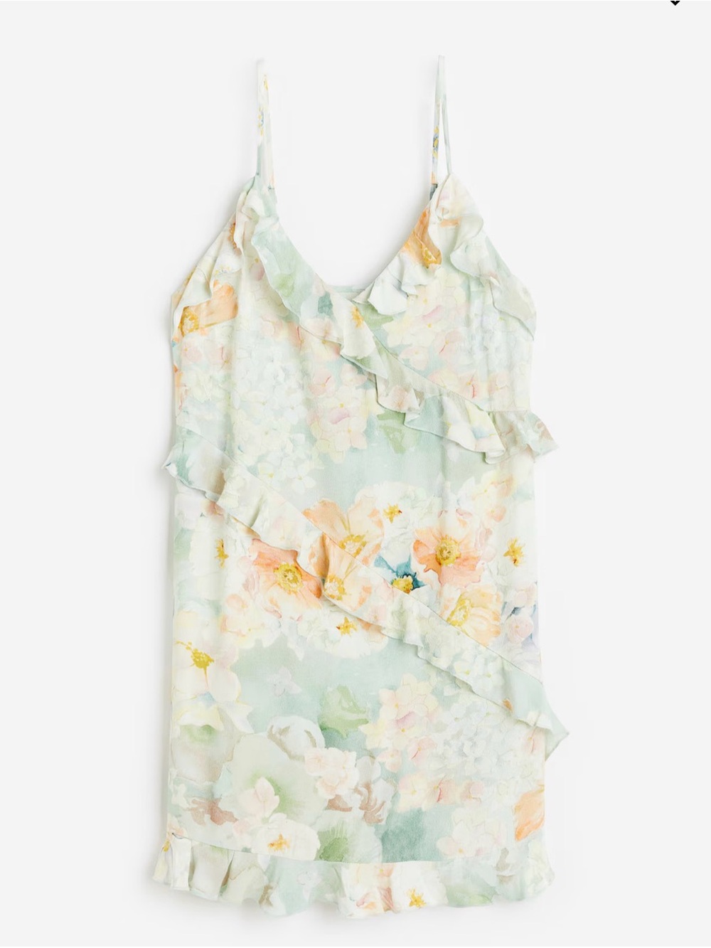 Light Green Floral Ruffle Slip Dress